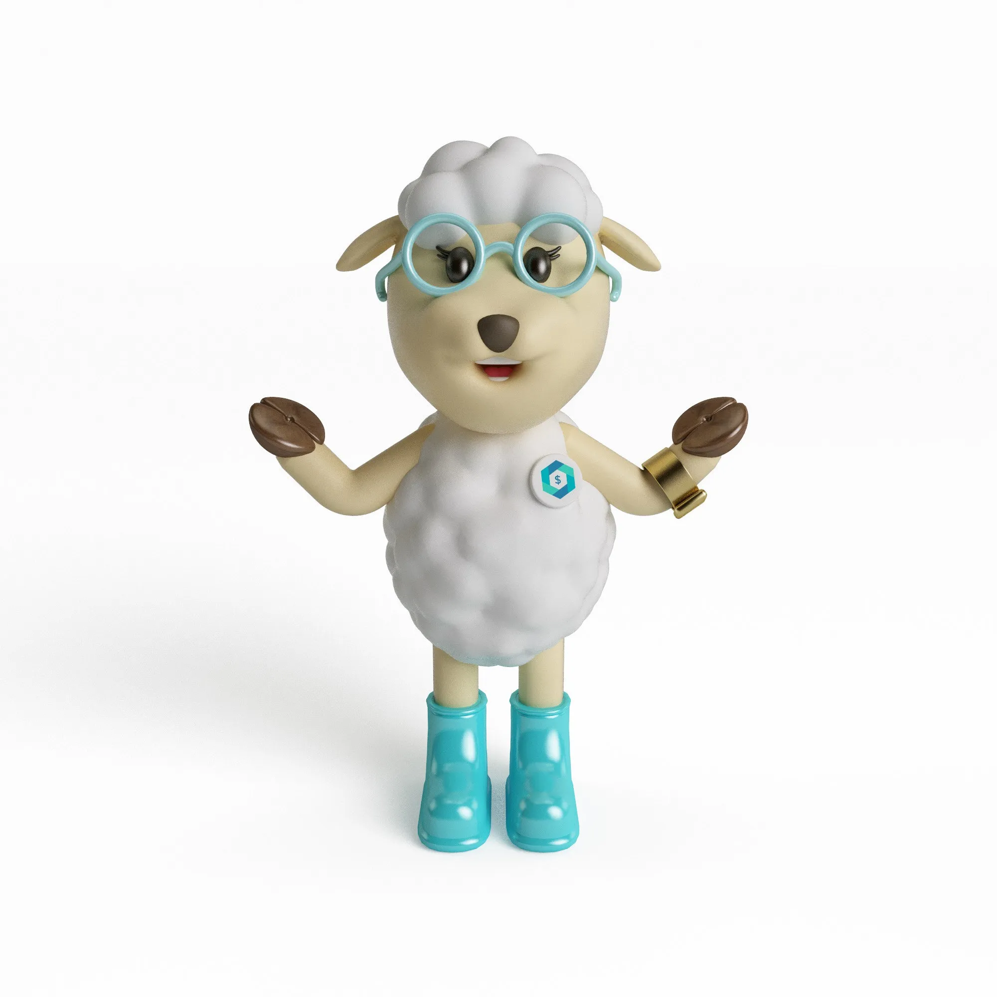 Lanita, la oveja mascota de LANITAPP, con lentes y botas menta